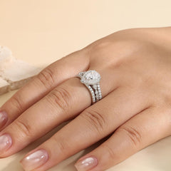 2 PC Pear Cut Moissanite Sterling Silver Bridal Wedding & Engagement Ring Set with Band Enhancer for Women