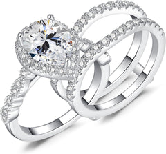 3 PC Pear Cut Moissanite Sterling Silver Bridal Engagement Ring Set with Wedding Band for Women