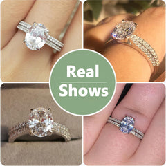 2 PC Oval Cut Solitaire Moissanite Sterling Silver Bridal Wedding & Engagement Ring Set for Women