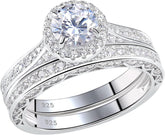 2 PC Round Cut CVD Diamond Sterling Silver Bridal Wedding Engagement Ring Set for Women