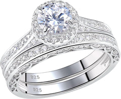 2 PC Round Cut CVD Diamond Sterling Silver Bridal Wedding & Engagement Ring Set for Women