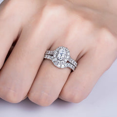 2 PC Oval Cut Moissanite Sterling Silver Bridal Wedding & Engagement Ring Set for Women