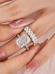 2 PC Radiant Cut Moissanite Sterling Silver Bridal Wedding & Engagement Ring Set for Women