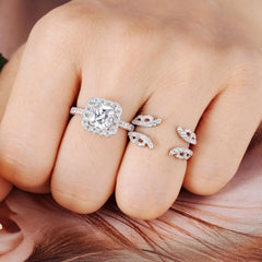 2 PC Princess Cut Moissanite Sterling Silver Bridal Wedding & Engagement Ring Enhancer Set for Women