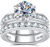2 PC Round Cut Moissanite Sterling Silver Bridal Wedding & Engagement Ring Set