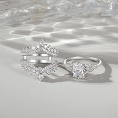 2 PC Radiant Cut Interchangeable Moissanite Sterling Silver Bridal Wedding & Engagement Ring Set with Butterfly Eternity Band