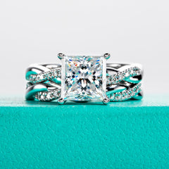 2 PC Princess Cut Moissanite Infinity Twisted Vine Sterling Silver Bridal Wedding & Engagement Ring Set for Women