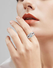 Round Cut Moissanite Sterling Silver Bridal Engagement Ring Set with Wedding Band for Women