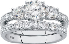 Round Brilliant Cut Moissanite 925 Sterling Silver 3-Stone Bridal Engagement & Wedding Ring Set for Women