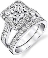 2 PC Princess Cut CVD Diamond Sterling Silver Bridal Wedding & Engagement Ring Set for Women