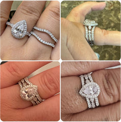 2 PC Pear Cut CVD Diamond 10K Gold Bridal Wedding & Engagement Ring Set with Band Enhancer for Women