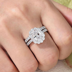 2PCS Oval Cut Moissanite 925 Sterling Silver Bridal Engagement & Wedding Ring Set for Women