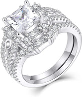 2 PC Princess Cut Moissanite Sterling Silver Infinity Couple Wedding & Engagement Ring Set for Women