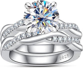 2 PC Round Brilliant Cut Moissanite Infinity Twisted Vine Sterling Silver Bridal Wedding & Engagement Ring Set for Women