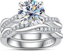 2 PC Round Brilliant Cut Moissanite Infinity Twisted Vine Sterling Silver Bridal Wedding & Engagement Ring Set for Women