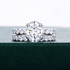 2 PC Oval Brilliant Cut CVD Diamond Sterling Silver Bridal Wedding & Engagement Ring Set for Women