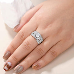 2 PC Round Brilliant Cut CVD Diamond 18K Gold Bridal Engagement Ring Set with En