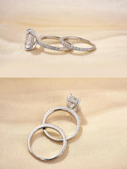 2 PC Emerald Cut Moissanite Sterling Silver Bridal Wedding & Engagement Ring Set for Women