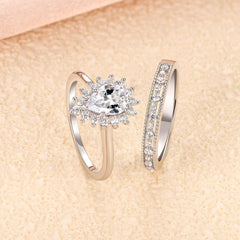 2PC Halo Pear Cut Moissanite 925 Sterling Silver Bridal Engagement & Wedding Ring Set for Women
