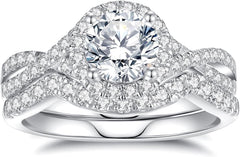 2 PC Round Cut Moissanite 925 Sterling Silver Bridal Wedding & Engagement Promise Ring Set for Women