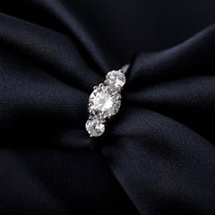 3-Stone CVD Diamond 925 Sterling Silver Bridal Engagement & Promise Ring for Women