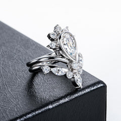 2PC Pear Cut Moissanite 925 Sterling Silver Bridal Engagement & Wedding Ring Set for Women