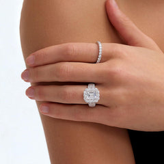 2 PC Emerald Cut Moissanite Sterling Silver Bridal Wedding & Engagement Ring Set for Women