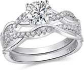 2 PC Round Cut Moissanite Infinity Sterling Silver Bridal Wedding & Engagement Ring Set for Women