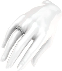 Round Brilliant Cut Moissanite Sterling Silver Halo Engagement Ring with Side Stones