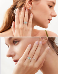 2 PC Round Brilliant Cut Moissanite Sterling Silver Engagement Ring for Women