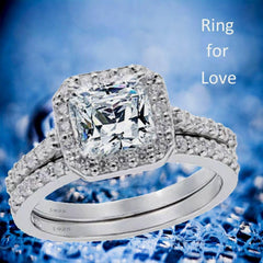 2 PC Princess Cut Moissanite Sterling Silver Bridal Engagement & Wedding Ring Set for Women