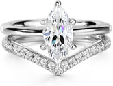 2PC Marquise Cut Moissanite Sterling Silver Bridal Engagement Ring Set with Wedding Band for Women