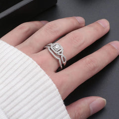 2 PC Frances Square Halo Moissanite Bridal Wedding & Engagement Ring Set for Women