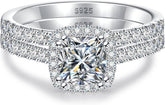 2 PC Square Halo Moissanite Sterling Silver Bridal Wedding & Engagement Ring Set for Women