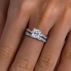 2 PC Princess Cut Moissanite Infinity Twisted Vine Sterling Silver Bridal Wedding & Engagement Ring Set for Women