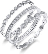 3 PC Moissanite Sterling Silver Stackable Engagement Ring & Eternity Wedding Band Set for Women