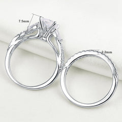 2 PC Princess & Pear Cut CVD Diamond Sterling Silver Bridal Wedding & Engagement Ring Set for Women