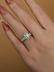 2 PC Emerald Cut Moissanite Sterling Silver Bridal Wedding & Engagement Ring Set for Women