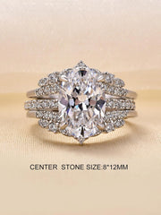 2 PC Oval Cut Moissanite Sterling Silver Insert Bridal Wedding & Engagement Ring Set for Women