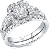 2 PC Radiant Cut Moissanite Sterling Silver Bridal Wedding & Engagement Ring Set for Women