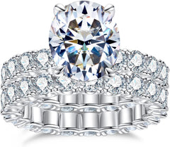 2PC Oval Cut Moissanite 925 Sterling Silver Bridal Engagement & Wedding Ring Set for Women