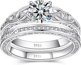 Vintage Celtic Knot Sterling Silver Bridal Engagement Ring & Wedding Band Set for Women
