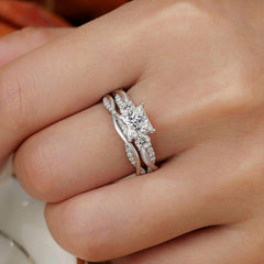 2 PC Princess Cut Moissanite Sterling Silver Bridal Wedding & Engagement Ring Set with Infinity Bands