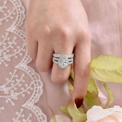 2 PC Oval Cut Moissanite Sterling Silver Bridal Wedding & Engagement Ring Set for Women