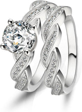 2 PC Round Cut CVD Diamond Sterling Silver Bridal Wedding Engagement Ring for Women