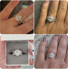 2 PC Round Cut Moissanite Sterling Silver Wedding Bridal Band & Ring Enhancer Engagement Set for Women