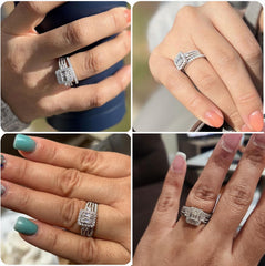 Triple Baguette Emerald-Cut Moissanite Sterling Silver Bridal Engagement & Wedding Ring Set for Women