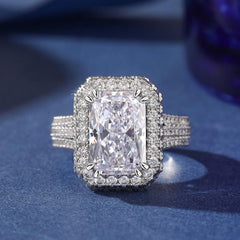 Radiant Cut Moissanite 925 Sterling Silver Halo Engagement, Wedding & Promise Ring for Women
