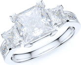 Princess Cut Simulated Moissanite Sterling Silver Three-Stone Promise & Engagement Ring for Women