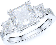 Princess Cut Simulated Moissanite Sterling Silver Three-Stone Promise & Engagement Ring for Women